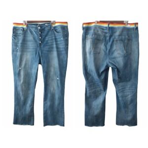 Seven7 Womens Hi Rise Rainbow Trim Distress Fray Button Fly Bootcut Jeans 22W